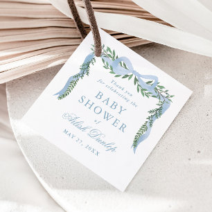 Étiquettes Cadeau Elégante Bow Bleue avec Baby shower Garçon Vert