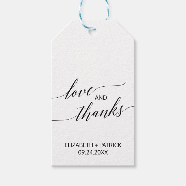 Étiquettes-cadeau Élégante Calligraphie blanche et noire Aimer & Mer (Devant)