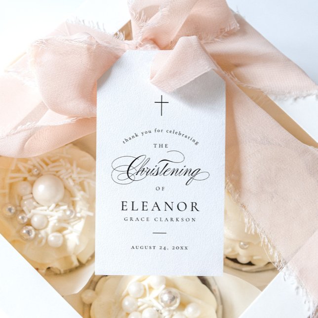 Étiquettes-cadeau Élégante calligraphie Christening Favoriser (Créateur téléchargé)