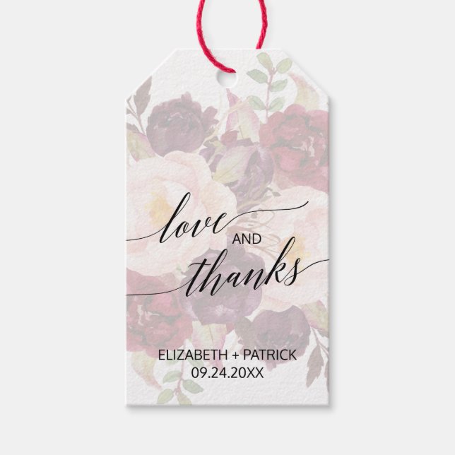 Étiquettes-cadeau Élégante calligraphie | Faded Floral Love & Thanks (Devant)