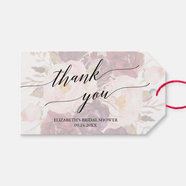 Étiquettes-cadeau Élégante calligraphie | Faded Floral Merci Favoris (Devant (Horizontal))