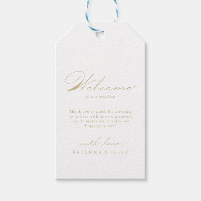 Étiquettes-cadeau Élégante Calligraphie Moderne Mariage Or Bienvenue (Devant)