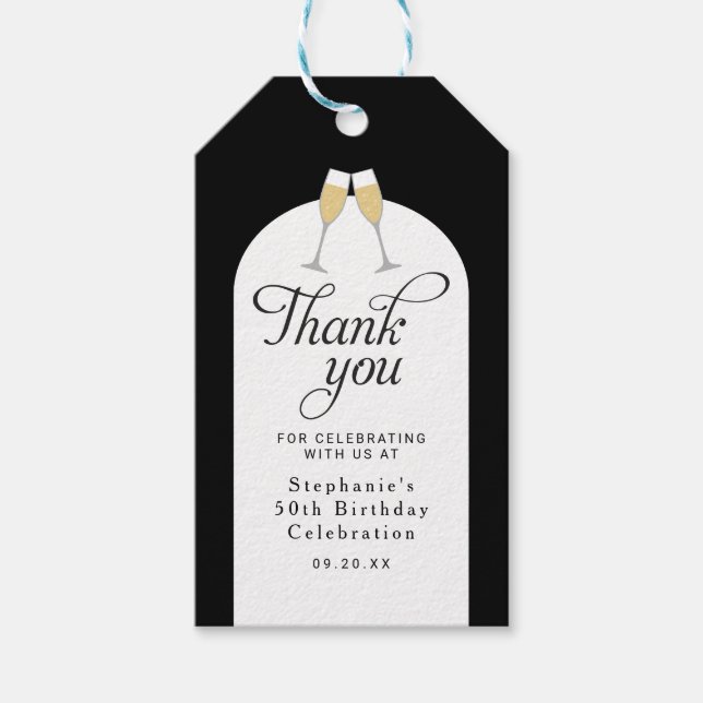 Étiquettes-cadeau Elégante Champagne Verres Merci Fête Favoriser (Devant)