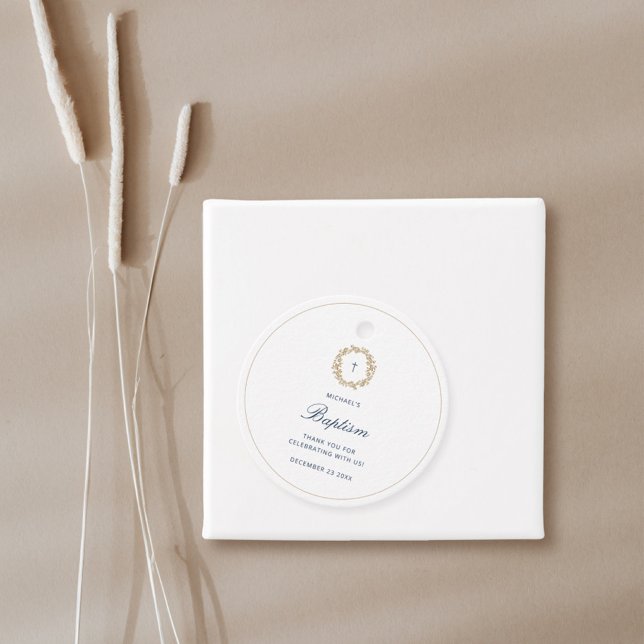 Étiquettes Cadeau Elégante couronne d'or Marine Croix Baptême Christ (Créateur téléchargé)
