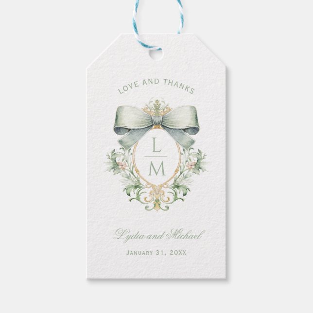 Étiquettes-cadeau Élégante crête avec mâchoire verte Sage | Mariage  (Devant)