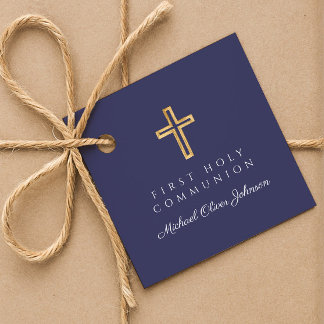 Étiquettes Cadeau Elégante Croix Bleue de la Marine Boy Première com