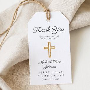 Étiquettes-cadeau Élégante Croix religieuse Merci première communion
