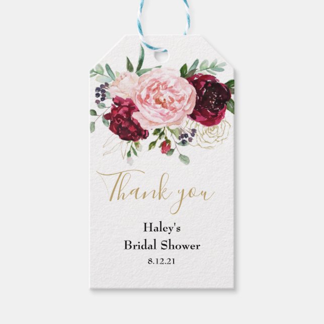 Étiquettes-cadeau Elégante douche florale aquarelle (Devant)