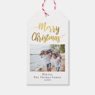 Étiquettes-cadeau Elégante et moderne Gold Foil Famille de Noël Phot