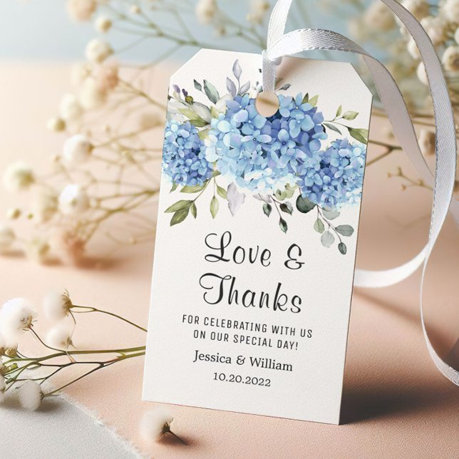 Étiquettes-cadeau Élégante Eucalyptus Blue Hydrangea Faveur Remercim (Créateur téléchargé)
