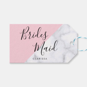 Étiquettes-cadeau Élégante femme de chambre en marbre blanc et rose 