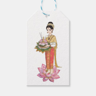 Étiquettes-cadeau Élégante femme thaïlandaise robe traditionnelle bo
