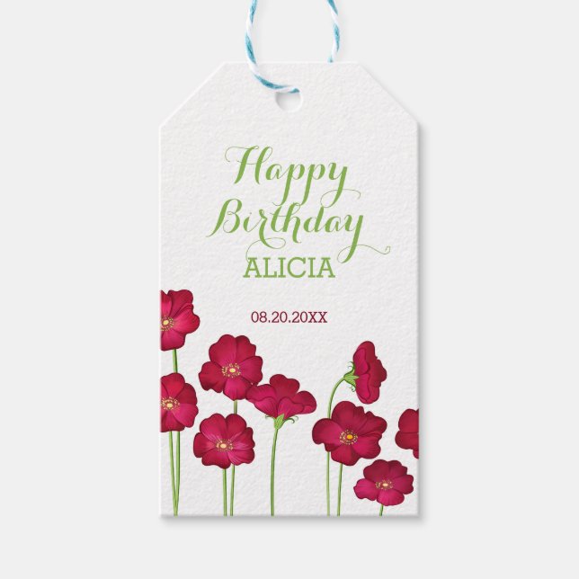 Étiquettes-cadeau Élégante fête d'anniversaire du Fleur sauvage Red  (Devant)