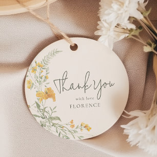 Étiquettes Cadeau Élégante Fête de Bébé Remerciement Fleurs Jaunes