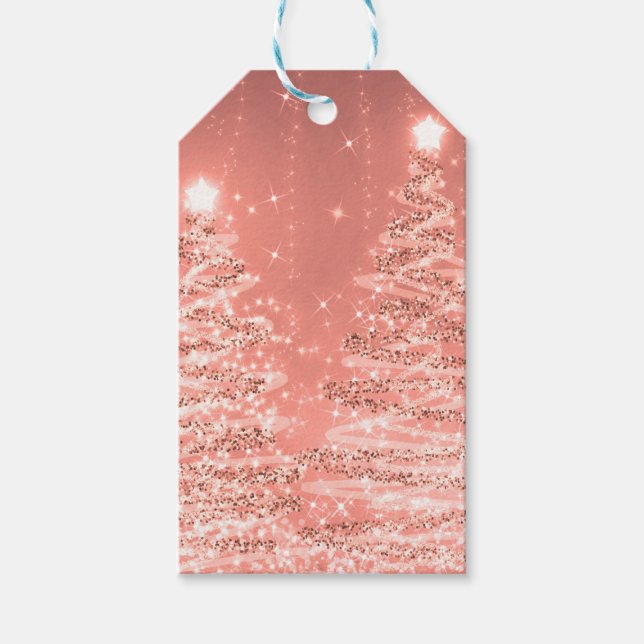 Étiquettes-cadeau Élégante fête de Noël Arbres pétillants Rose Or (Devant)