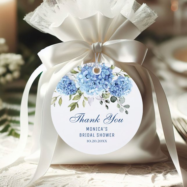 Étiquettes Cadeau Elégante Fête des mariées Blue Hydrangea Eucalyptu (Créateur téléchargé)