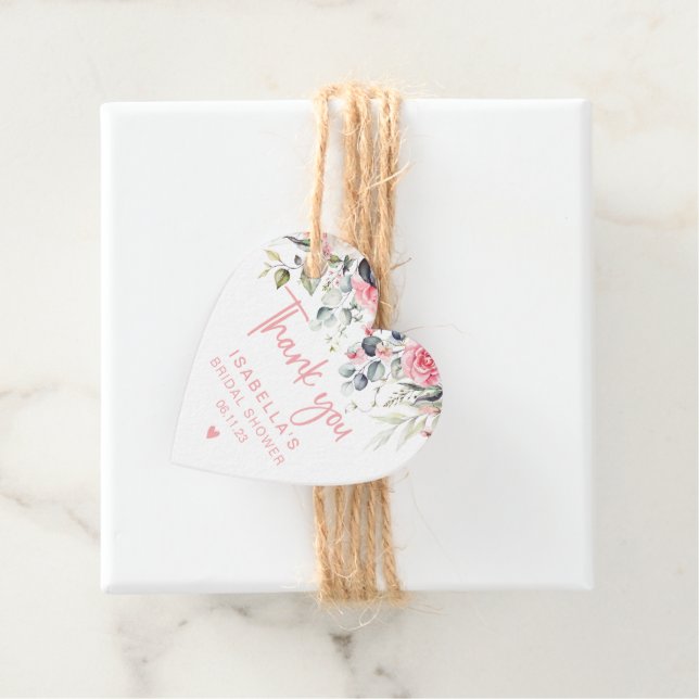 Étiquettes Cadeau Elégante Fête des mariées d'aquarelle rose (En situation)