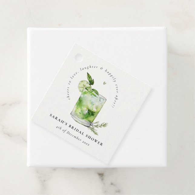 Étiquettes Cadeau Élégante Fête des mariées de cocktails Green Marga (En situation)
