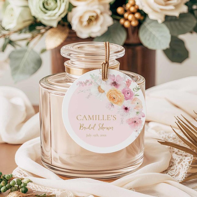 Étiquettes Cadeau Elégante Fête des mariées de jardin rose (Pink Floral Bridal Shower Favor Tag)