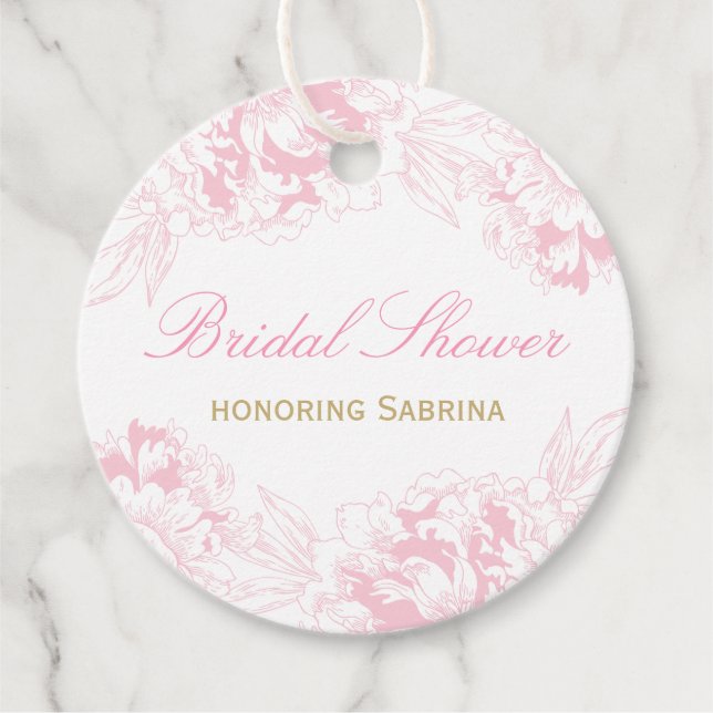 Étiquettes Cadeau Elégante Fête des mariées de pivoine rose or (Devant)