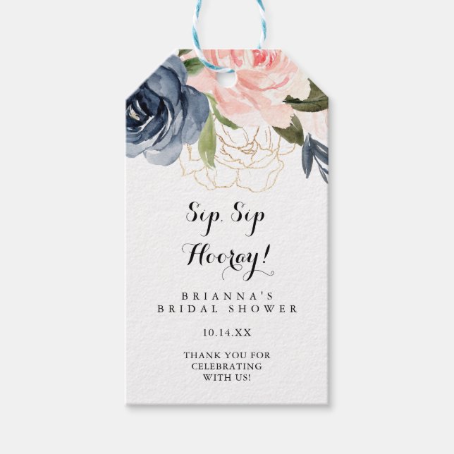 Étiquettes-cadeau Elégante Fête des mariées d'hiver florale Sip Sip  (Devant)