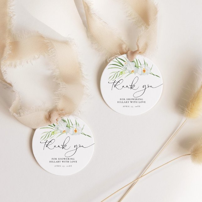 Étiquettes Cadeau Elégante Fête des mariées d'orchidée blanche (Créateur téléchargé)