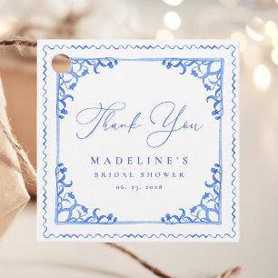 Étiquettes Cadeau Elégante Fête des mariées en Carrelage Bleu Blanc