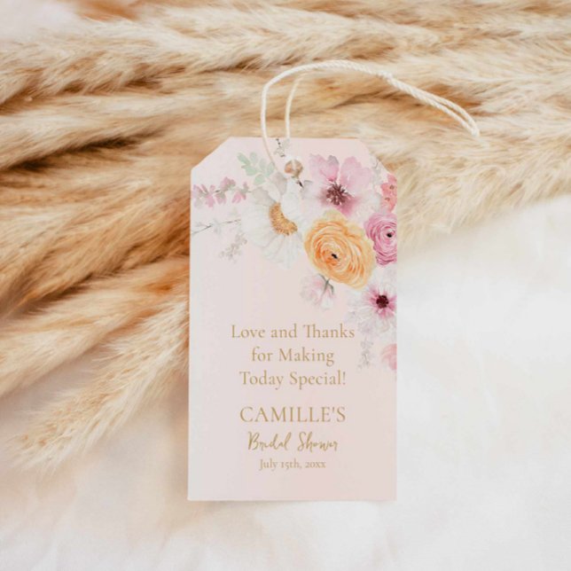 Étiquettes-cadeau Élégante Fête des mariées florale rose (Pink Floral Garden Party Favor Tag)