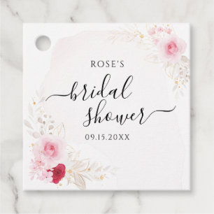 Étiquettes Cadeau Élégante Fête des mariées rose et rouge florale