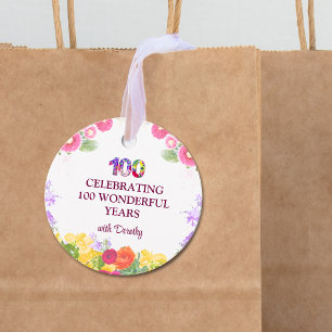 Étiquettes Cadeau Elégante Fête Florale 100e Anniversaire / 100 Ans