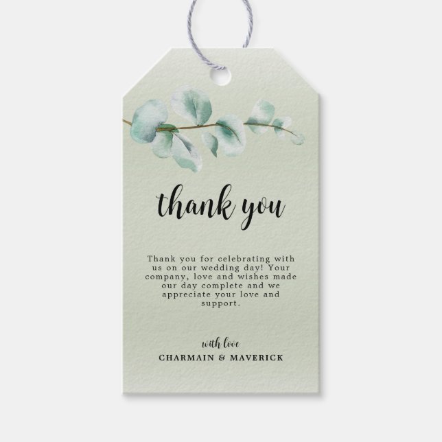 Étiquettes-cadeau Elégante feuille d'Eucalyptus Merci vert favoriser (Devant)