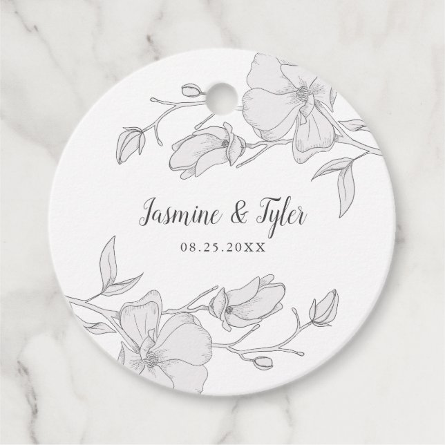 Étiquettes Cadeau Élégante Fleurs Magnolia Mariage d'été (Devant)