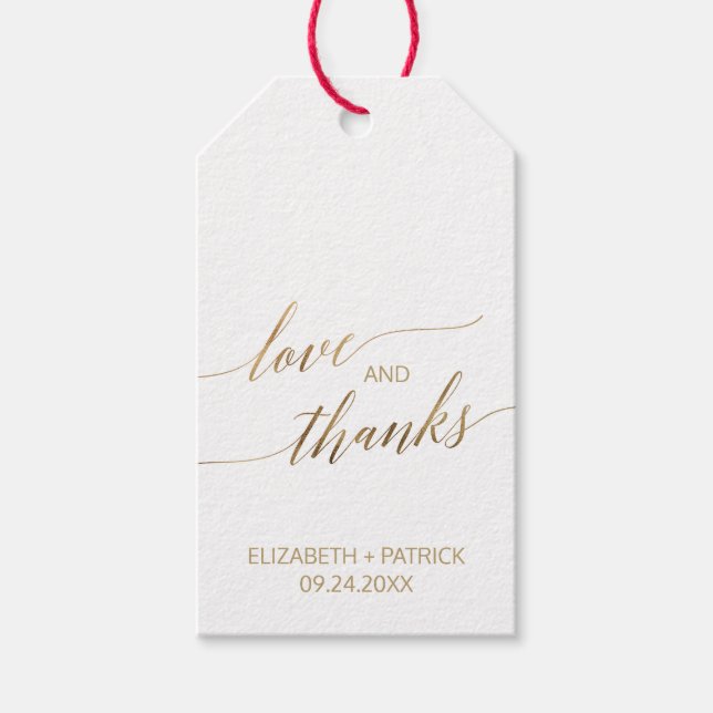 Étiquettes-cadeau Elégante Gold Calligraphie Aimer & Merci Favoriser (Devant)