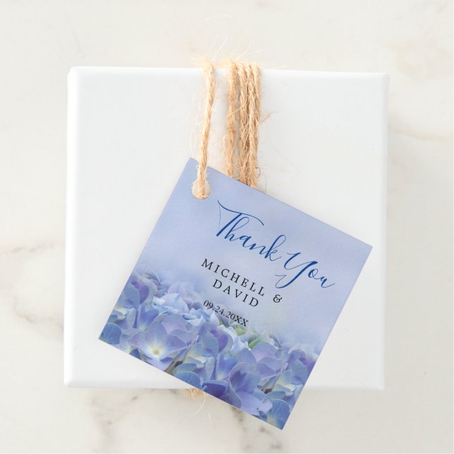 Étiquettes Cadeau Élégante Hydrangea Blue Florals Merci Favoriser Ta (En situation)