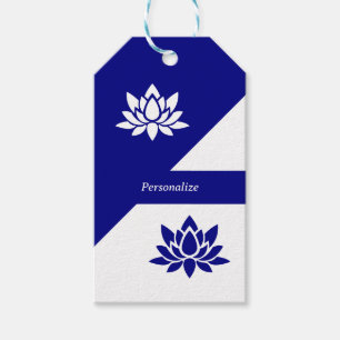Étiquettes-cadeau Elégante Marine Bleu Blanc Zen Yoga Lotus Fleur