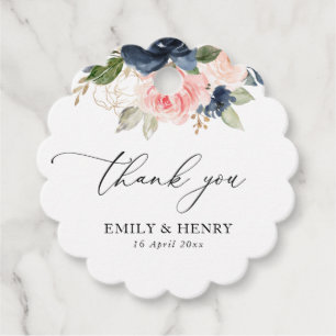 Étiquettes Cadeau Elégante marine blush floral mariage Merci
