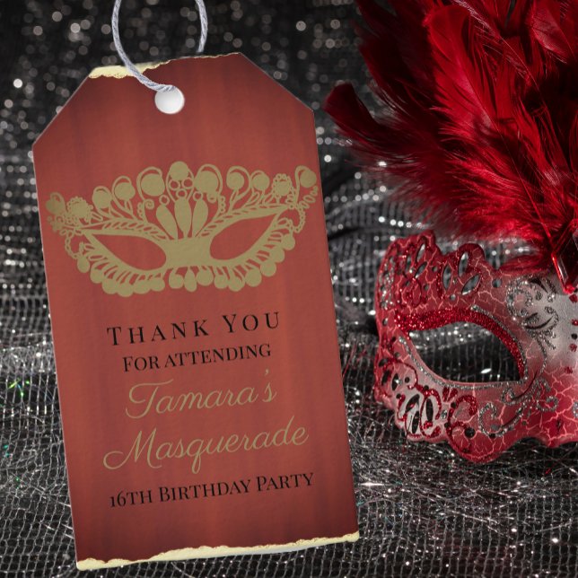 Étiquettes-cadeau Elégante Mascarade Rouge Seizième anniversaire (Créateur téléchargé)