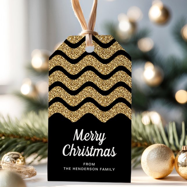 Étiquettes-cadeau Elégante Parties scintillant d'or Faux Joyeux Noël (Elegant Faux Gold Glitter Merry Christmas Gift Tags)