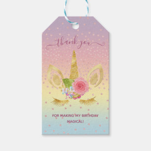 Étiquettes-cadeau Elégante parties scintillant florale or unicorne 