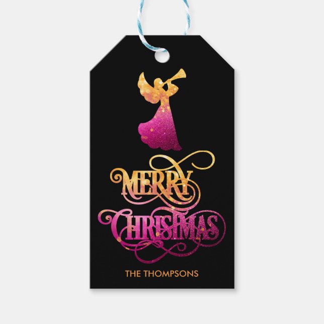 Étiquettes-cadeau Élégante Parties scintillant moderne Angel Joyeux  (Devant)