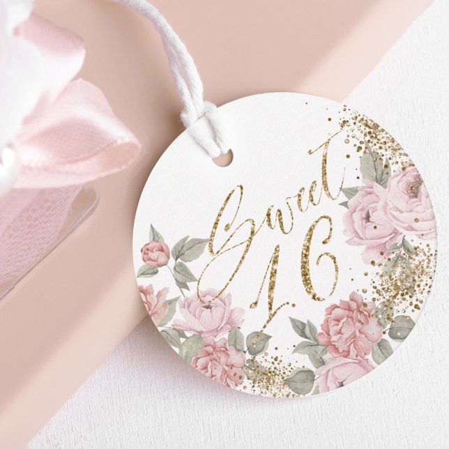 Étiquettes Cadeau Elégante Parties scintillant or Peony Florals Swee (Créateur téléchargé)