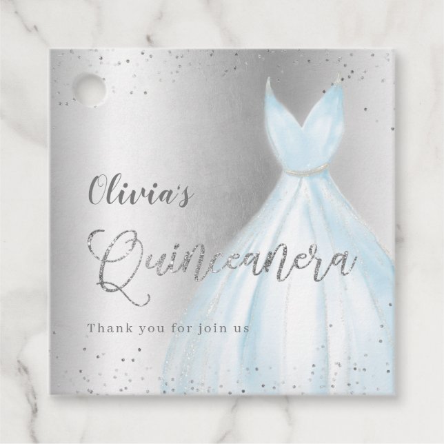 Étiquettes Cadeau Elégante parties scintillant robe bleu argent quin (Devant)