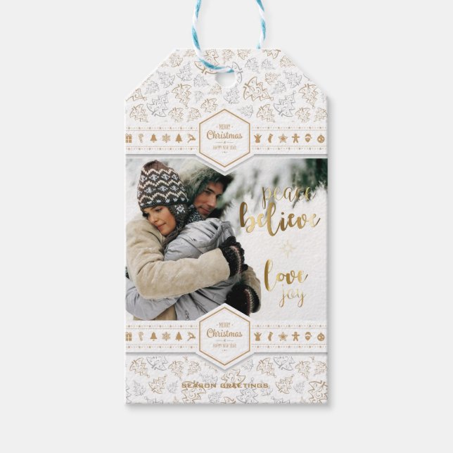 Étiquettes-cadeau Élégante photo d'amour de Noël (Devant)