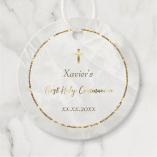 Étiquettes Cadeau élégante pierre de marbre blanc Première communion