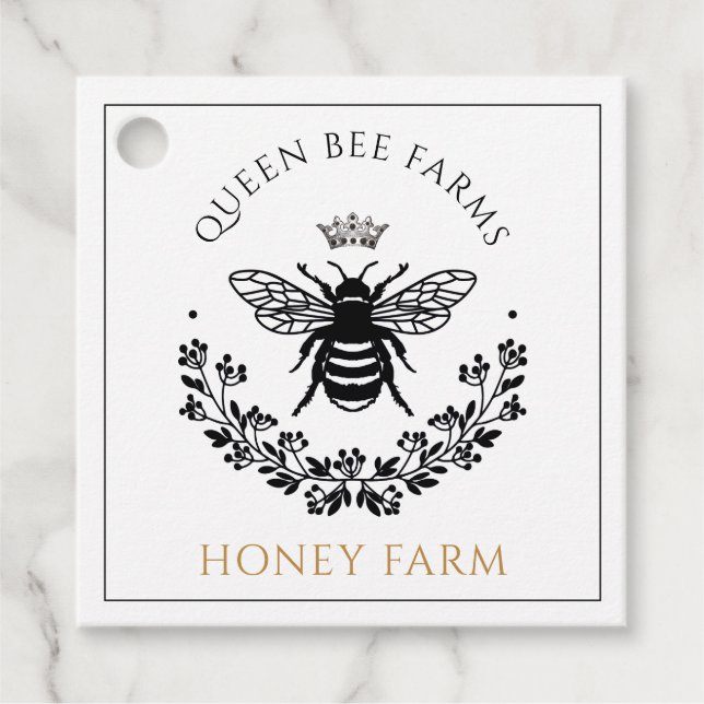 Étiquettes Cadeau Elégante Queen Bee Black White Gold Business (Devant)