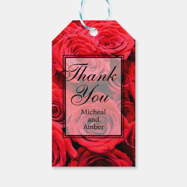 Étiquettes-cadeau Élégante rose rouge fleurs rouges rouge floral rou (Devant)
