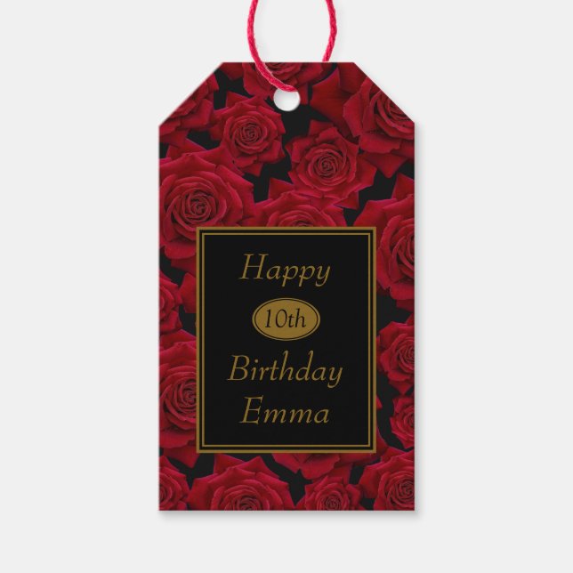 Étiquettes-cadeau Elégante Rose rouge n'importe quel âge Anniversair (Devant)