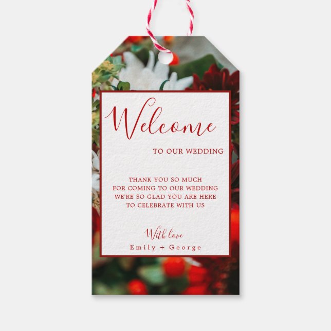 Étiquettes-cadeau Élégante roses rouges fleurs fleurs Mariage floral (Devant)
