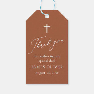 Étiquettes-cadeau Élégante Terracotta Croix blanche Baptême Favorise