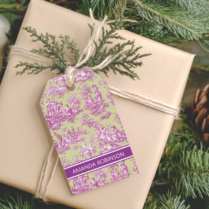 Étiquettes-cadeau Elégante toile de jouy rose vintage